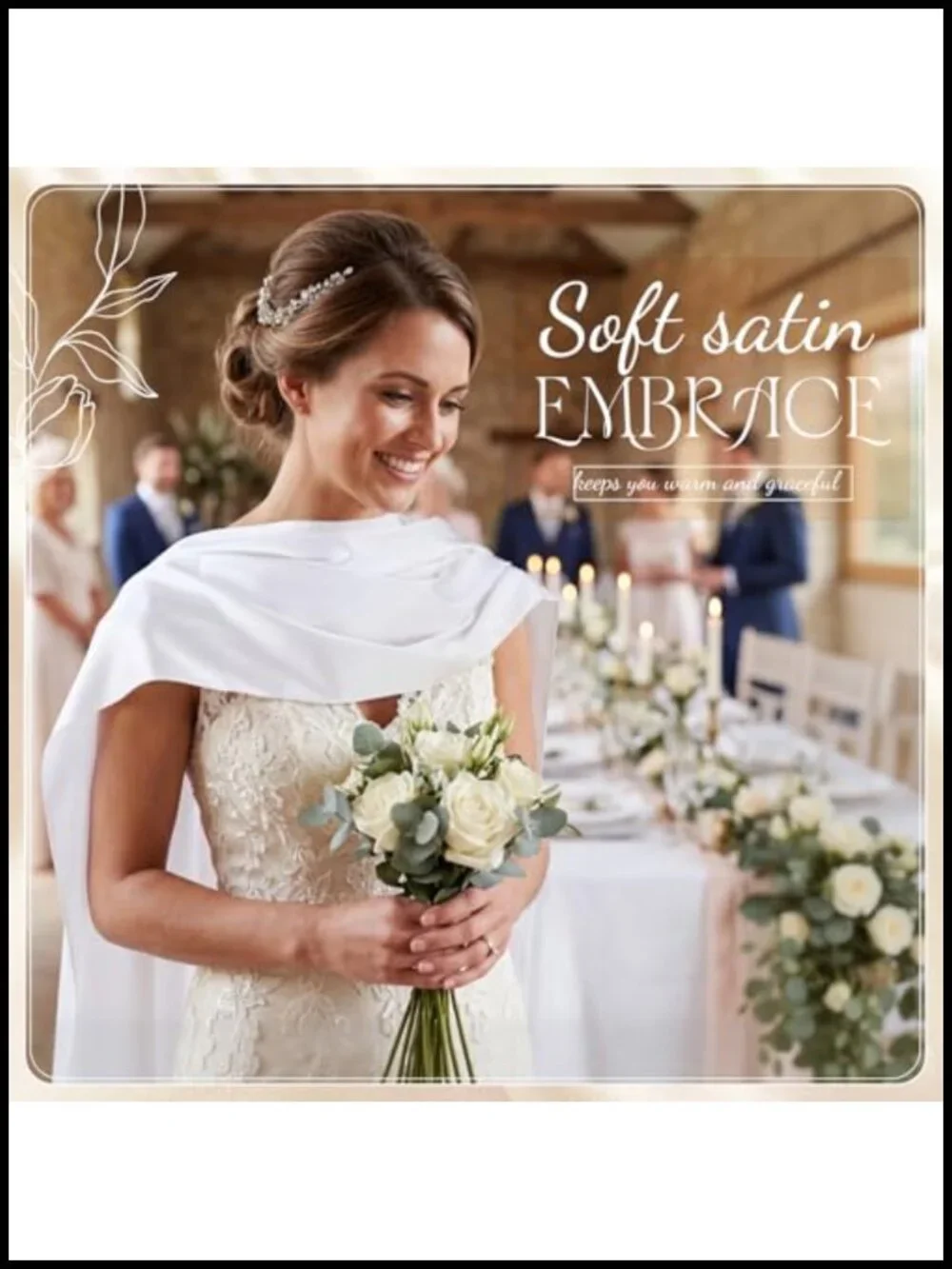 Ivory Satin Tulle Bridal Neck Scarf Detachable Flowing Shawl Necklace Wrap